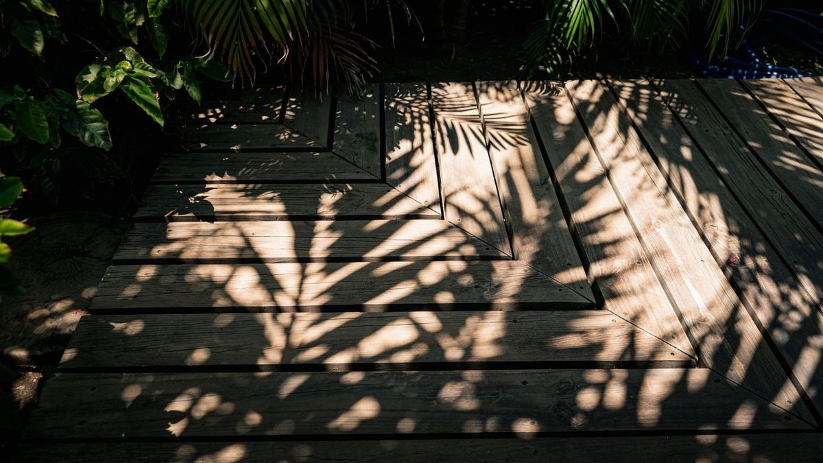 Timber decking boards with natural wood grain