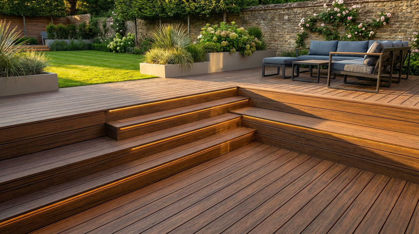 Premium composite decking installation in Teesside garden